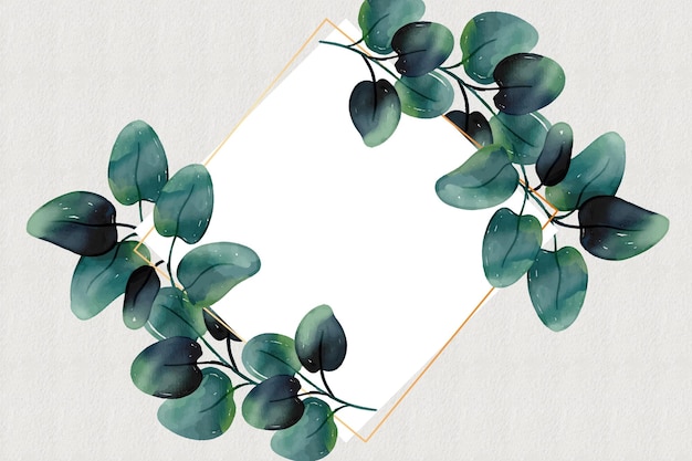 Free Vector watercolor green leaves with golden frame