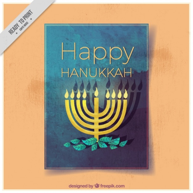 Free Vector watercolor greeting card with candelabra for hanukkah