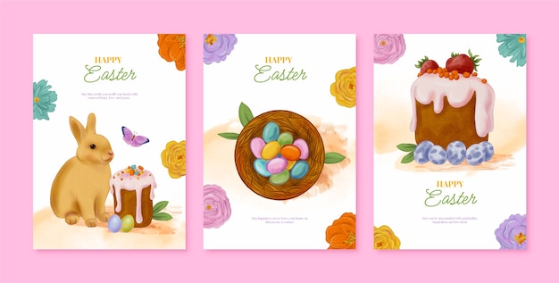 Watercolor greeting cards collection for easter celebration