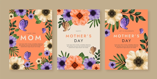 Watercolor greeting cards collection for mother's day celebration