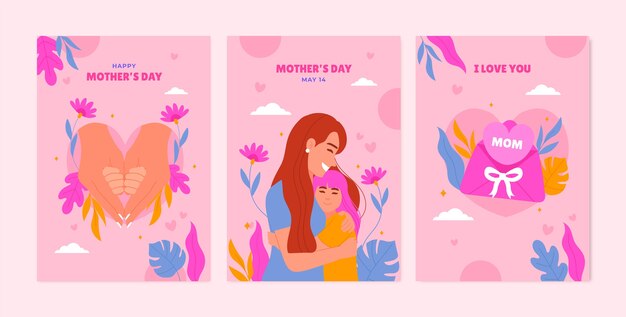 Watercolor greeting cards collection for mother's day celebration