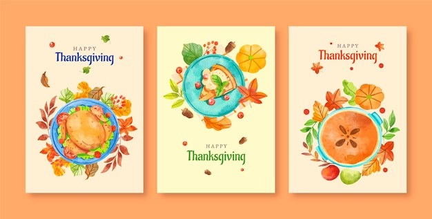 Free Vector watercolor greeting cards collection for thanksgiving celebration