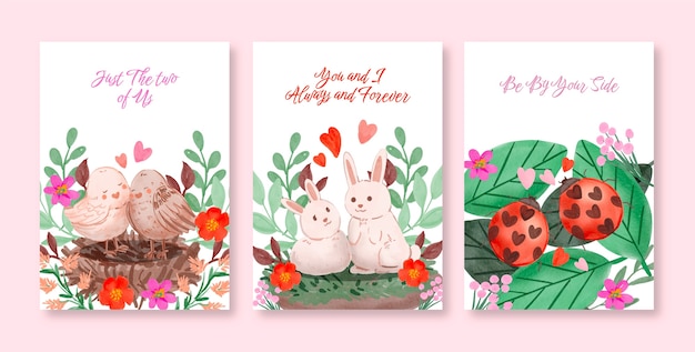 Free Vector watercolor greeting cards collection for valentines day celebration