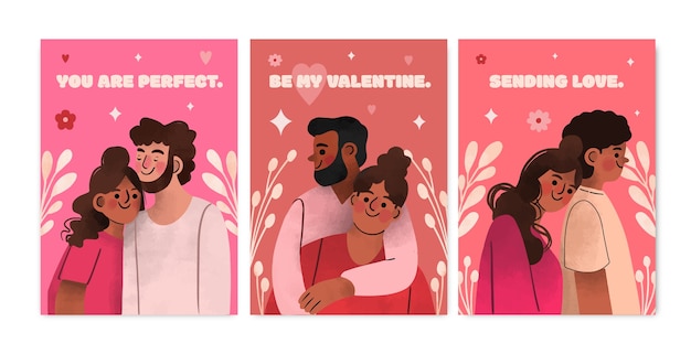 Free Vector watercolor greeting cards collection for valentines day celebration