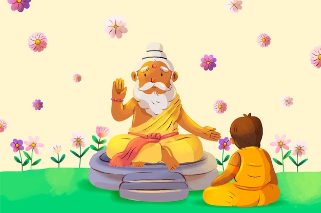 Watercolor guru purnima background with bearded monk