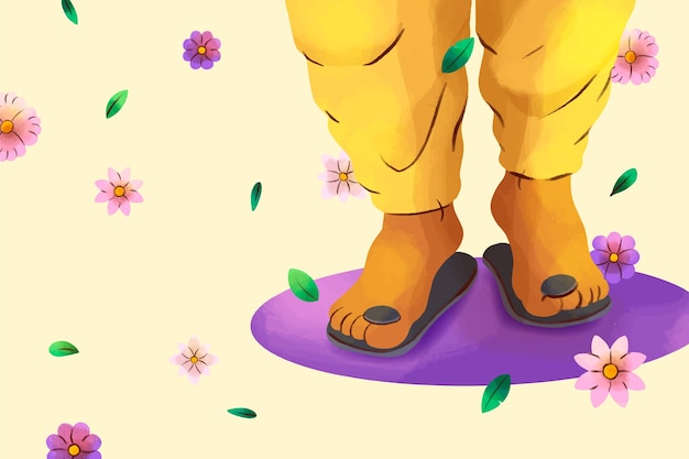 Watercolor guru purnima background with feet