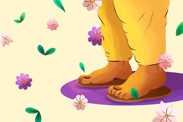 Watercolor guru purnima background with feet