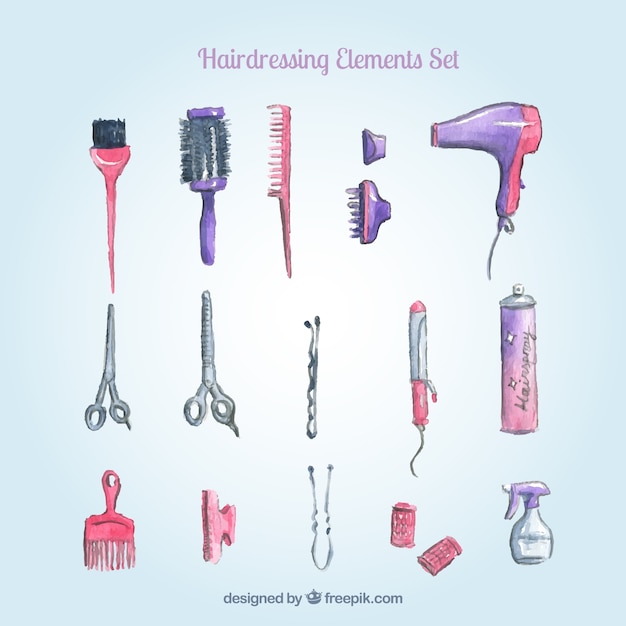 Free Vector watercolor hairdresing elements set 