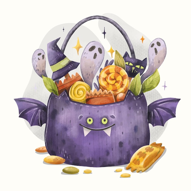 Watercolor halloween bag illustration