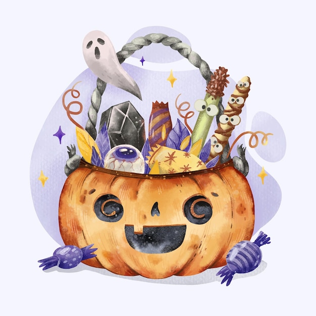 Watercolor halloween bag illustration