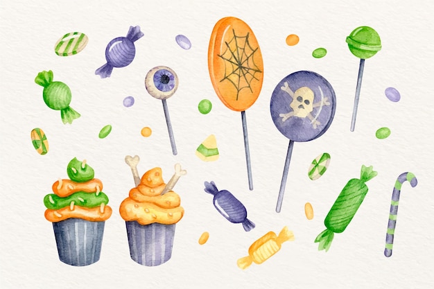 Watercolor halloween candy collection