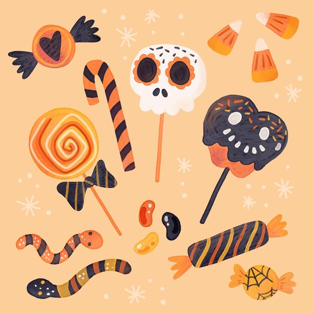 Watercolor halloween candy collection