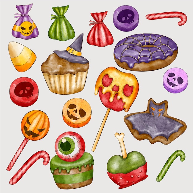 Watercolor halloween candy collection