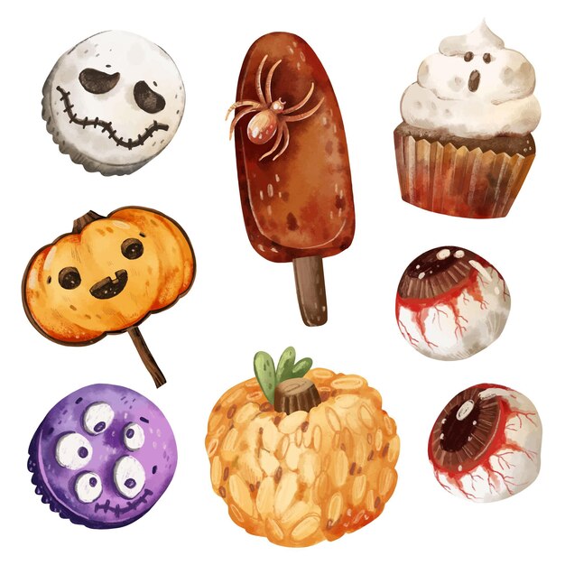 Watercolor halloween candy collection