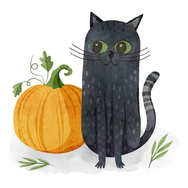 Free Vector watercolor halloween cat illustration