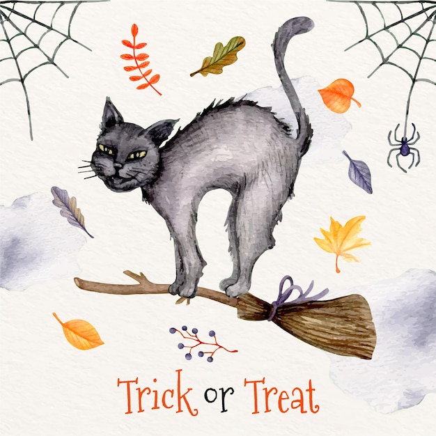 Free Vector watercolor halloween cat illustration