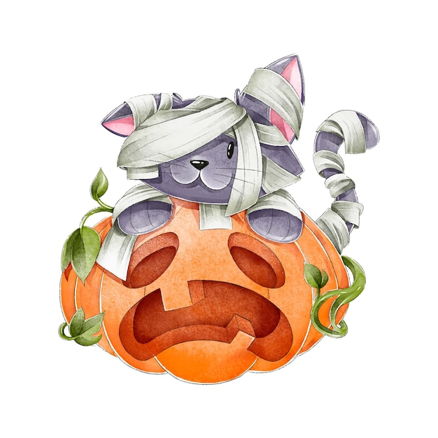 Free Vector watercolor halloween cat