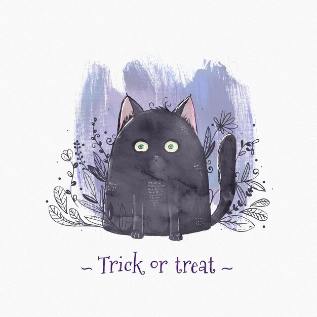 Watercolor halloween cat