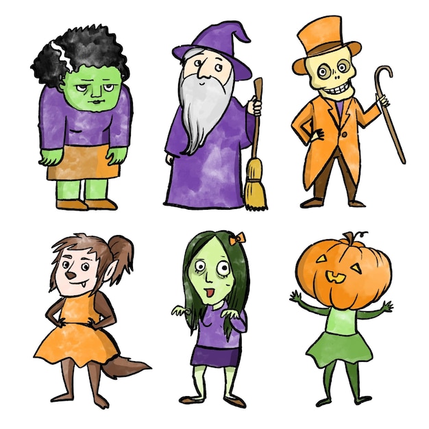 Watercolor halloween character collection