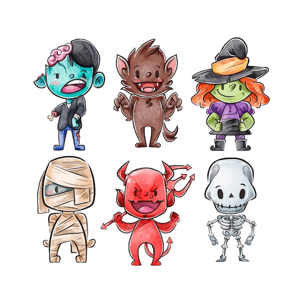 Watercolor halloween character collection