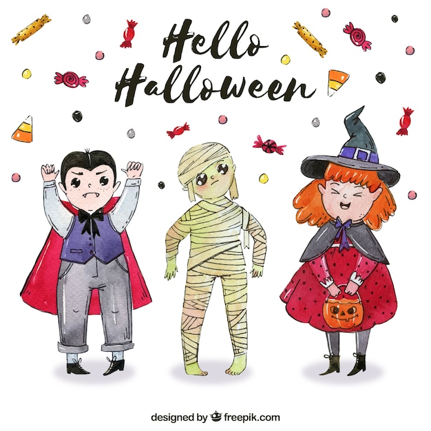 Free Vector watercolor halloween characters pack