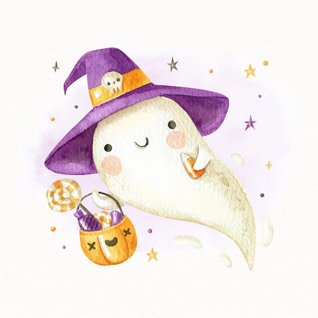 Watercolor halloween ghost illustration