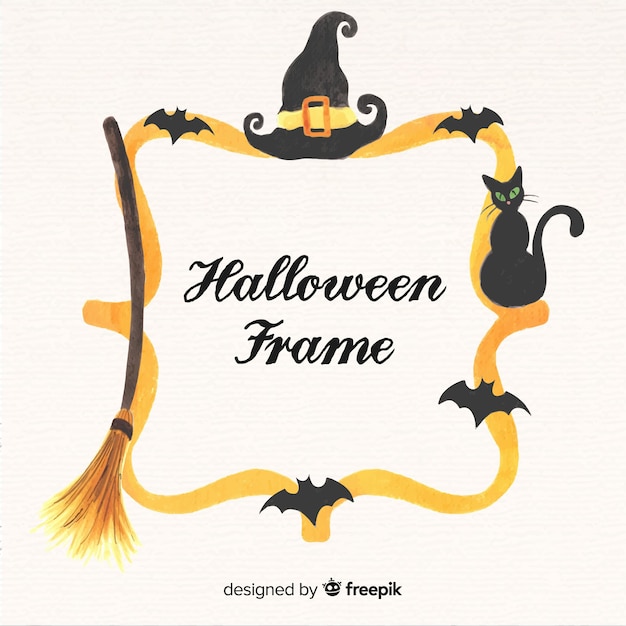 Free Vector watercolor halloween gold frame background 