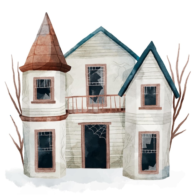 Free Vector watercolor halloween house illustration