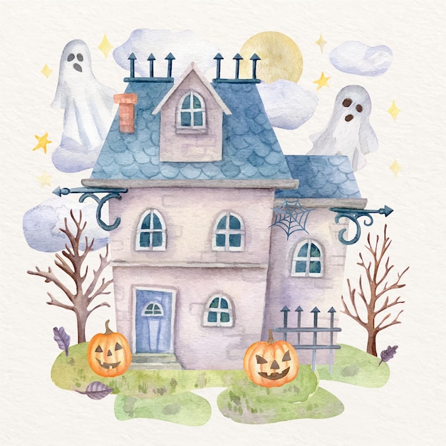 Watercolor halloween house illustration