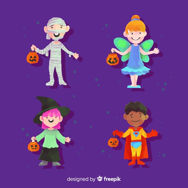 Watercolor halloween kid collection