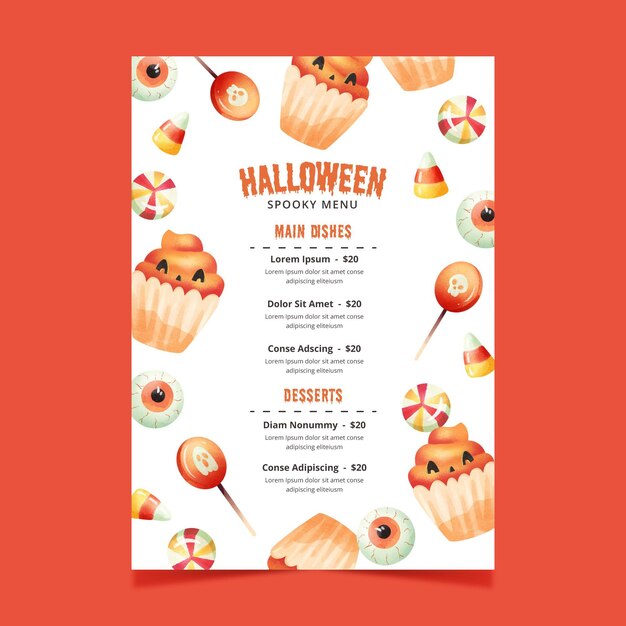 Watercolor halloween menu template