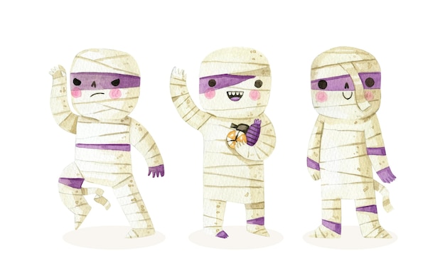 Free Vector watercolor halloween mummies collection