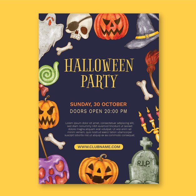 Watercolor halloween party vertical poster template