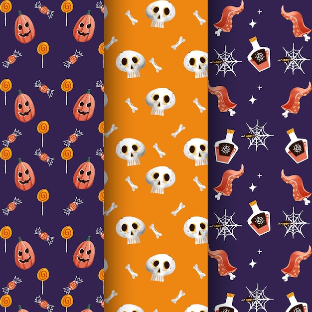 Watercolor halloween pattern collection