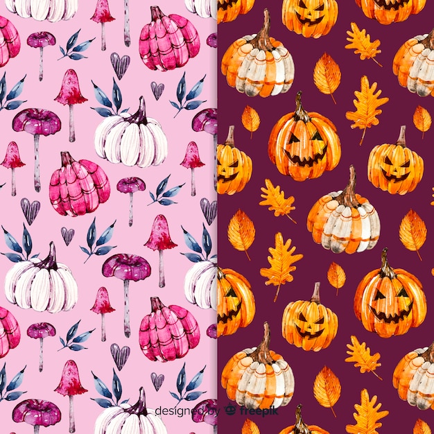 Watercolor halloween pattern collection