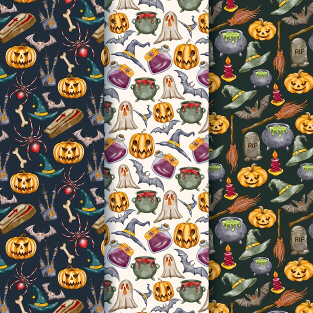 Watercolor halloween patterns collection