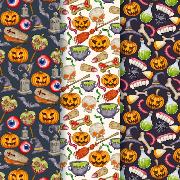 Watercolor halloween patterns collection