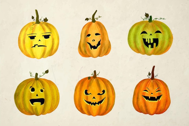 Free vector watercolor halloween pumpkin collection