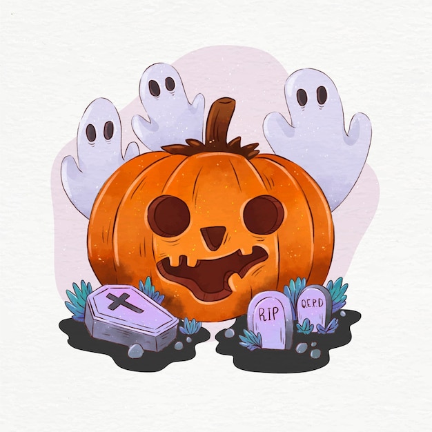 Free Vector watercolor halloween pumpkin illustration