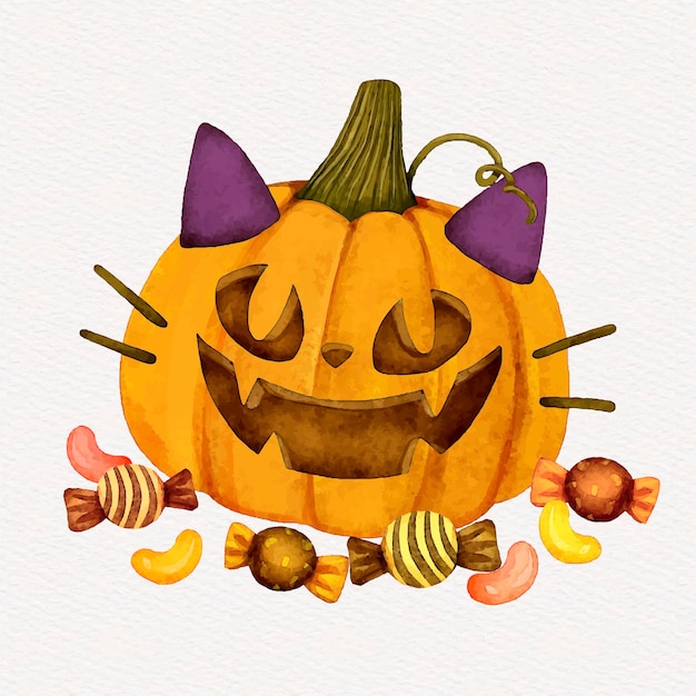 Free Vector watercolor halloween pumpkin illustration