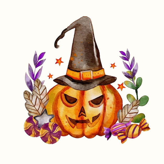 Watercolor halloween pumpkin illustration