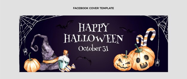 Watercolor halloween social media cover template