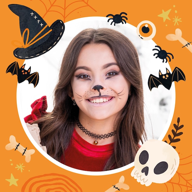 Free Vector watercolor halloween social media frame template