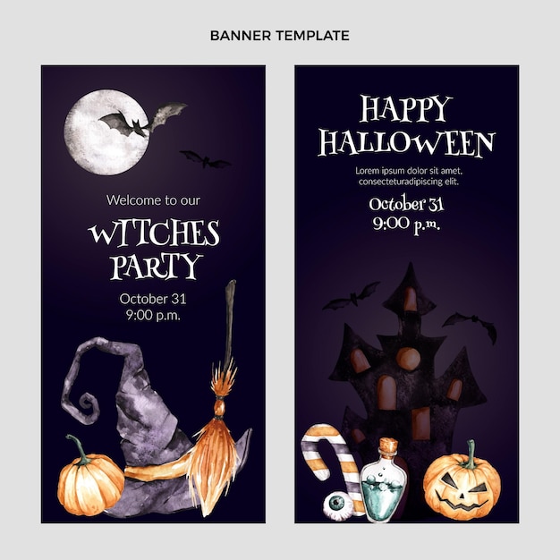 Watercolor halloween vertical banners set