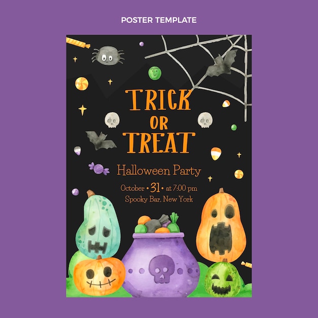 Watercolor halloween vertical poster template