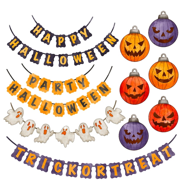 Watercolor haloween ornaments collection