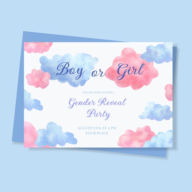 Watercolor hand drawn baby shower boy or girl card