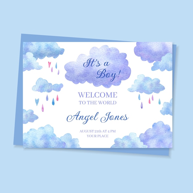 Watercolor hand drawn baby shower it's a boy card