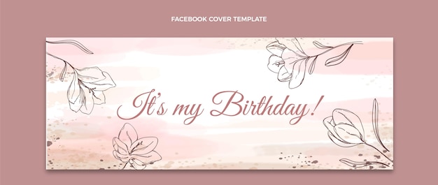 Watercolor hand drawn birthday facebook cover