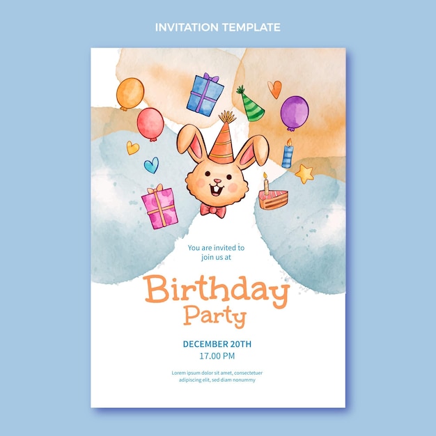 Watercolor hand drawn birthday
invitation